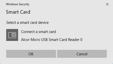 Windows prompting to connect a Smart Card reader